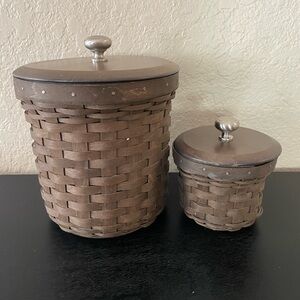 Longaberger Small & Large Canister Crock Basket Dark Brown Stain Protector & Lid